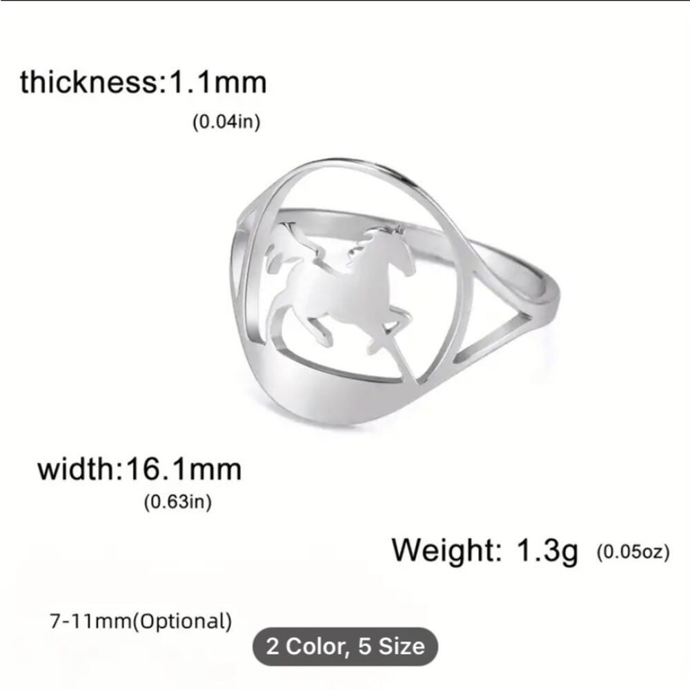 Silver Stainless Steel Horse Ring Cut Out Unisex - Picture 4 of 4